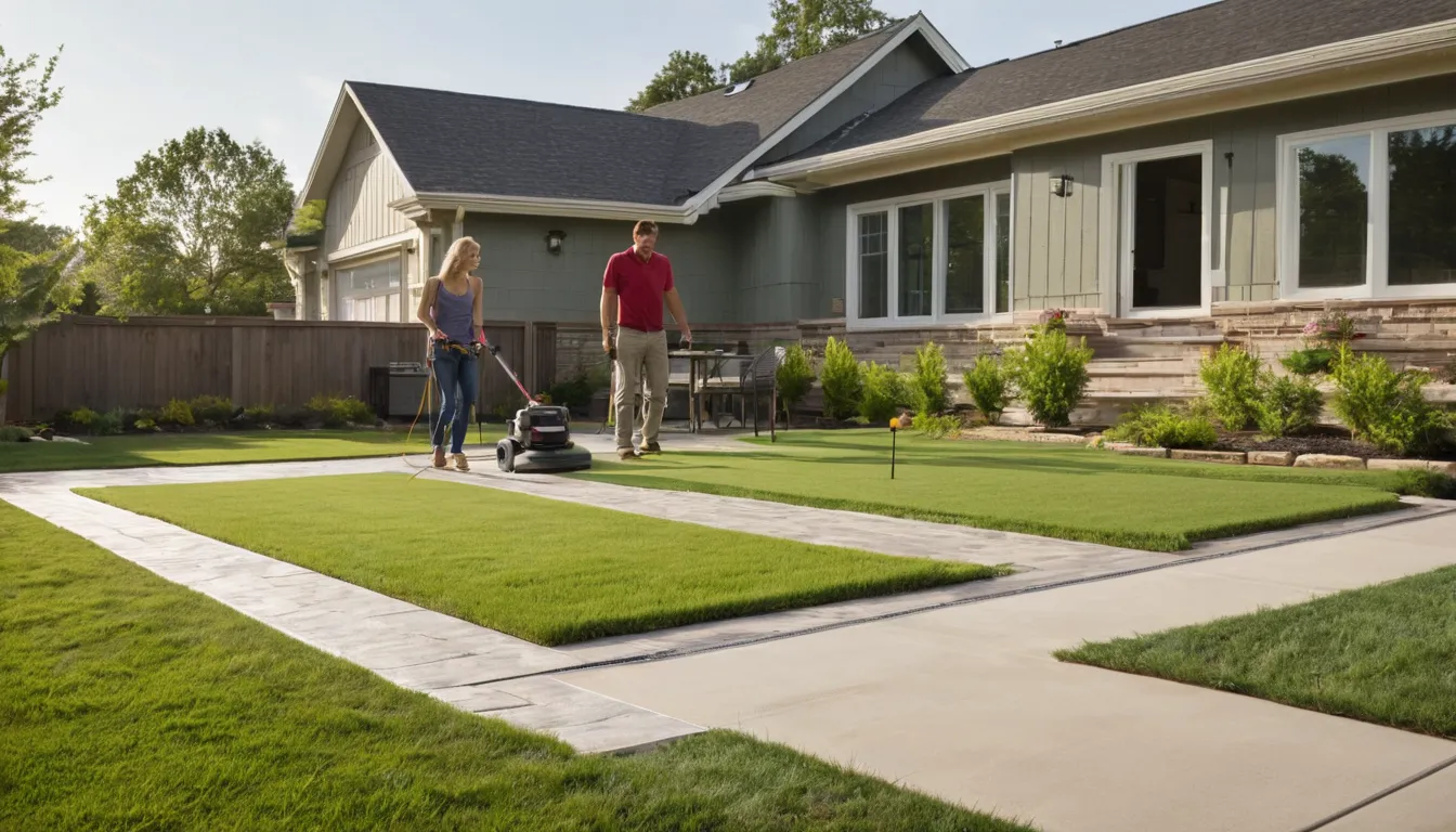 A new concrete patio behind a ranch home in the Freeburg area