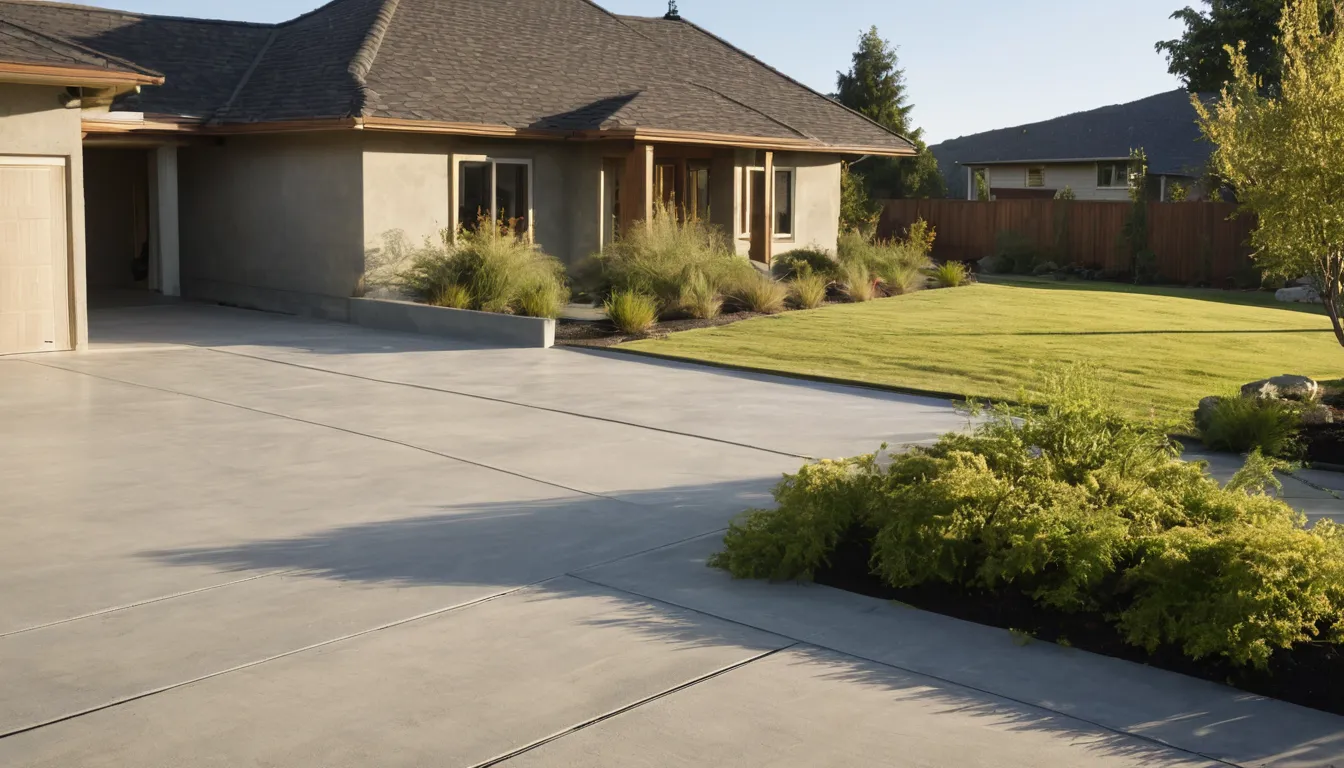 A freshly poured concrete driveway beside a frame house in Freeburg